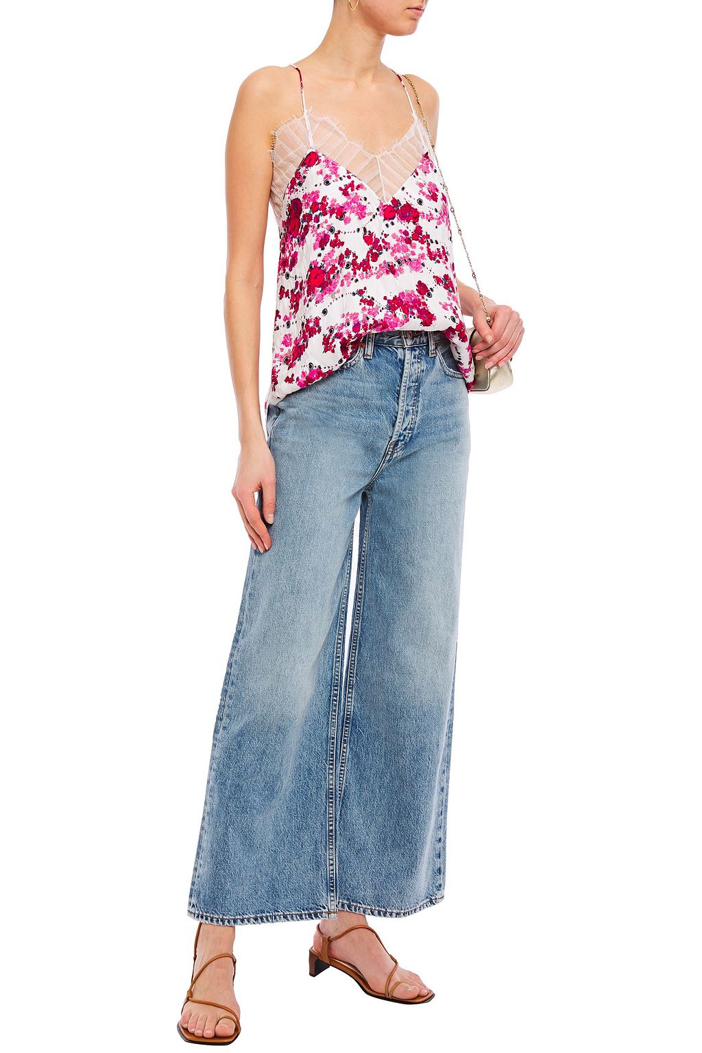 IRO Dasher lace-trimmed printed crepe camisole
