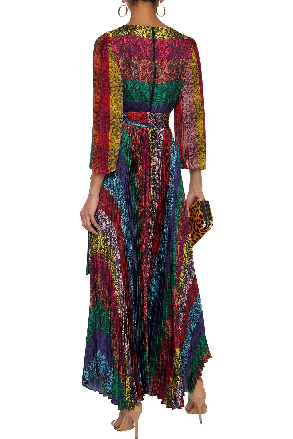 ALICE + OLIVIA Meryl pleated snake-print color-block satin maxi dress