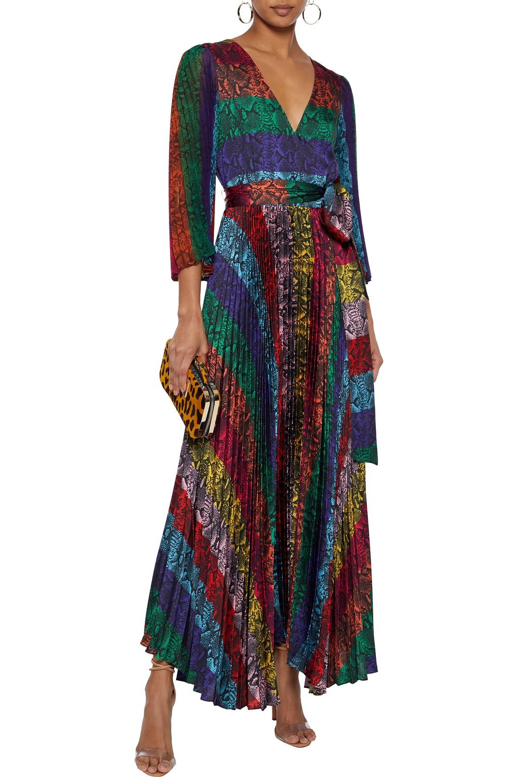 ALICE + OLIVIA Meryl pleated snake-print color-block satin maxi dress
