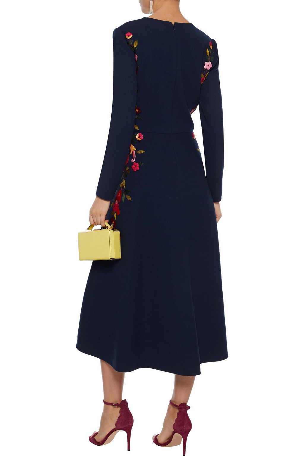 OSCAR DE LA RENTA Embellished wool-blend midi dress