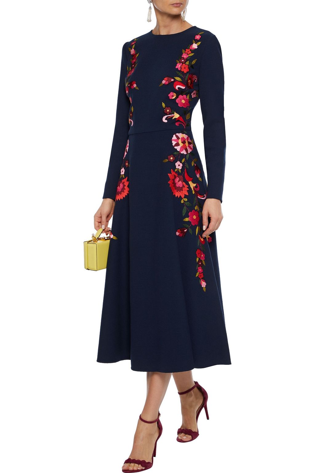 OSCAR DE LA RENTA Embellished wool-blend midi dress