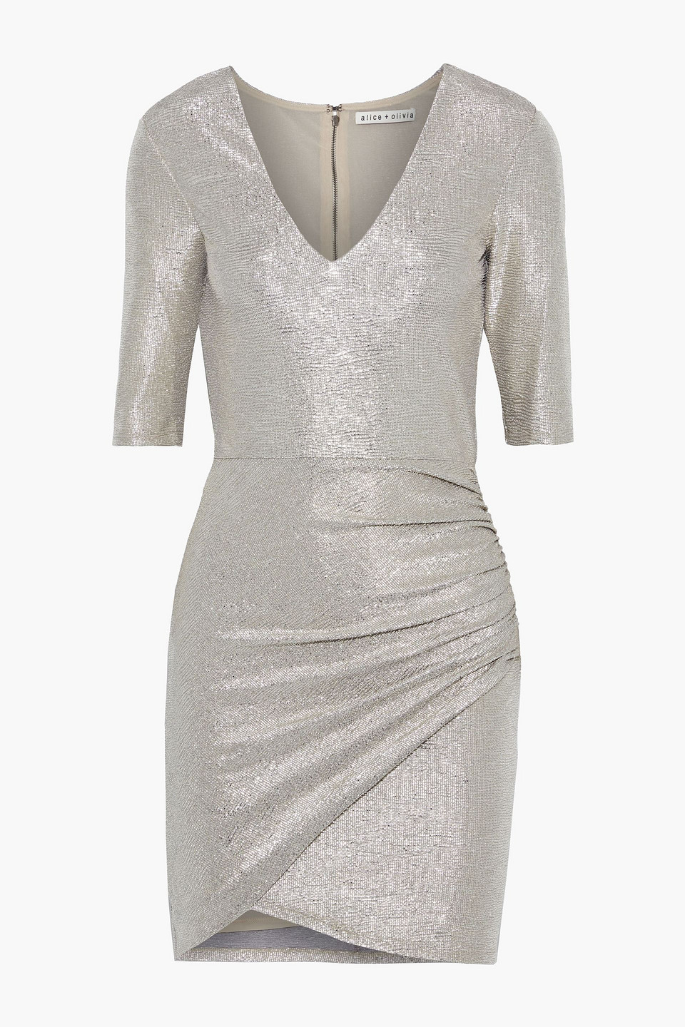 Alice + Olivia Woman Judy Ruched Textured Stretch-lamé Mini Dress Gray Size 8
