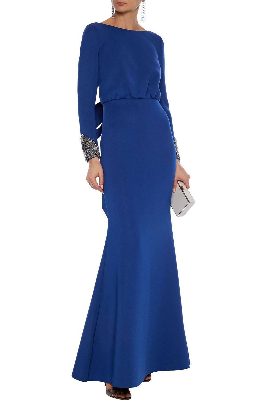 BADGLEY MISCHKA Open-back embellished scuba gown