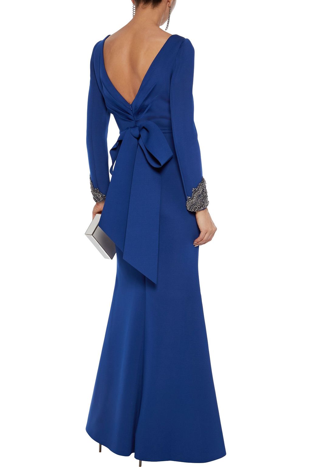 BADGLEY MISCHKA Open-back embellished scuba gown