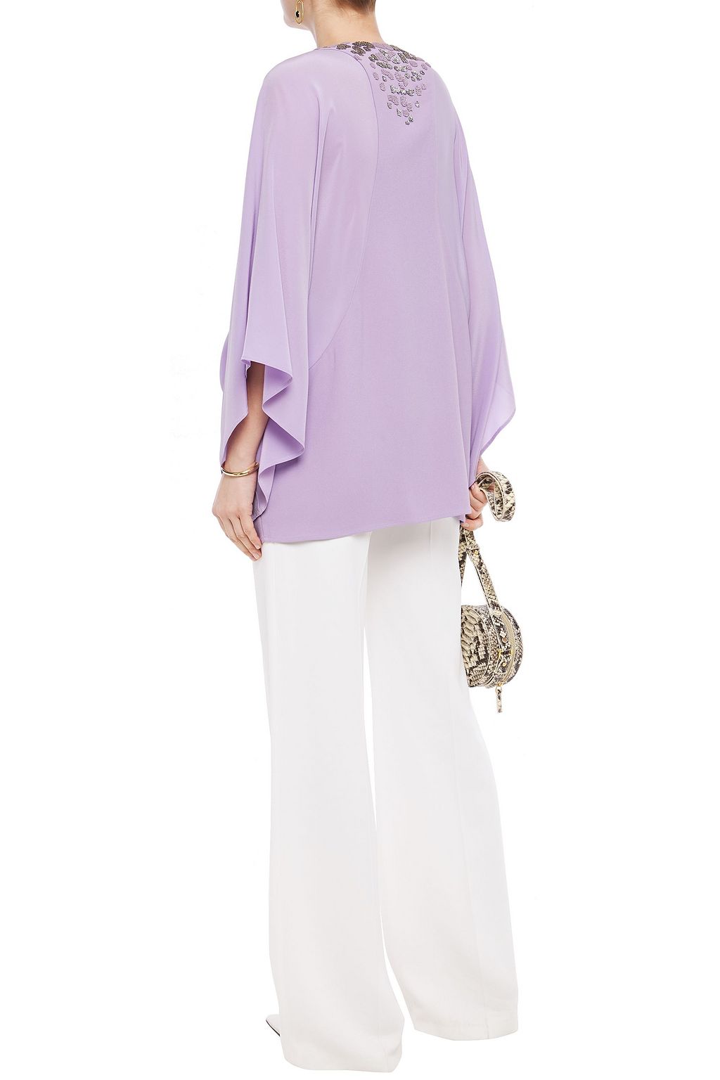 ROBERTO CAVALLI Bead-embellished crepe and crepe de chine top