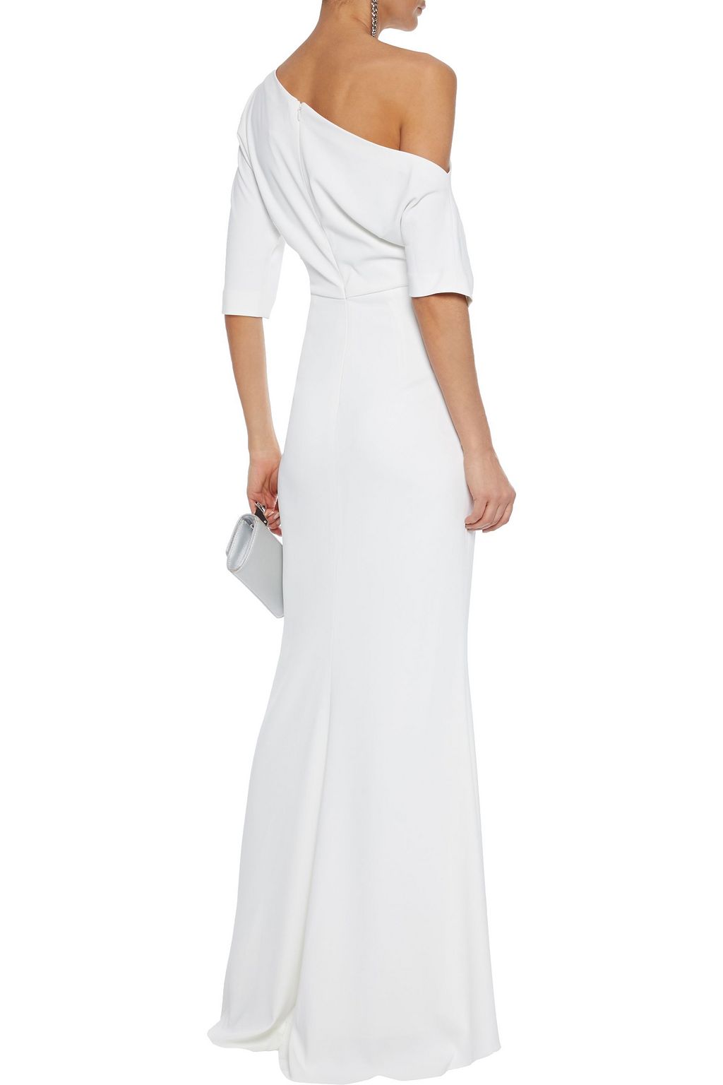 BADGLEY MISCHKA One-shoulder draped cady gown