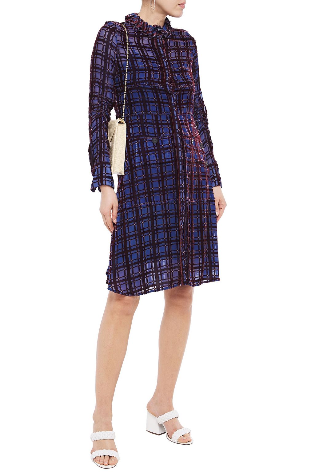 CARVEN Gathered devoré-velvet shirt dress