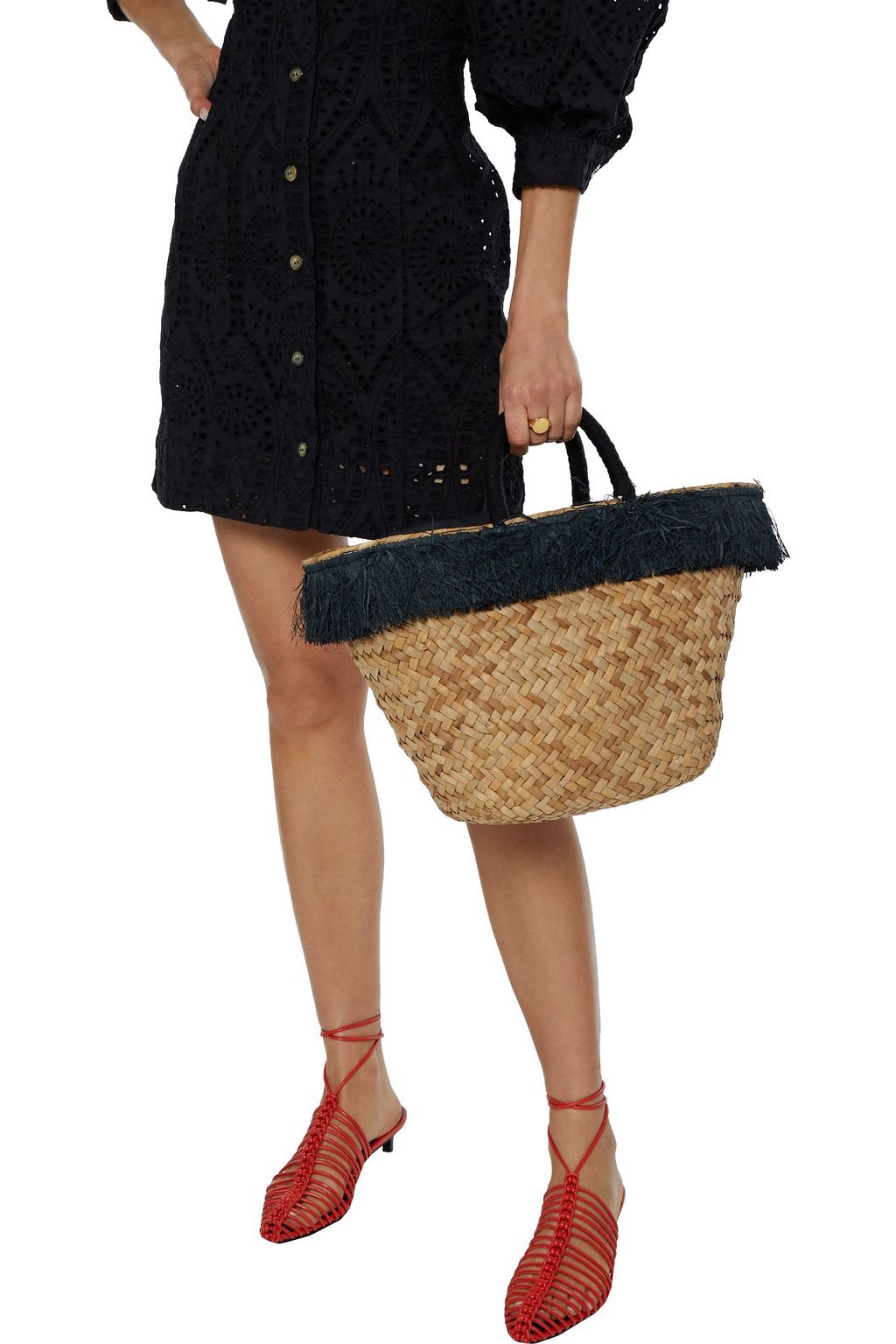 KAYU Fallyn fringe-trimmed woven straw tote