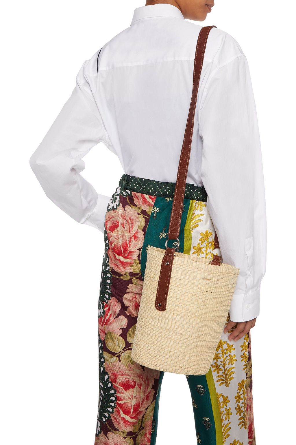 SENSI STUDIO Leather-trimmed toquilla straw bucket bag