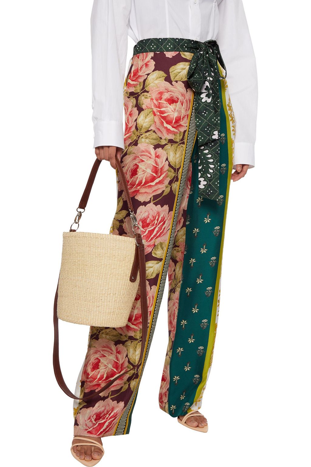 SENSI STUDIO Leather-trimmed toquilla straw bucket bag