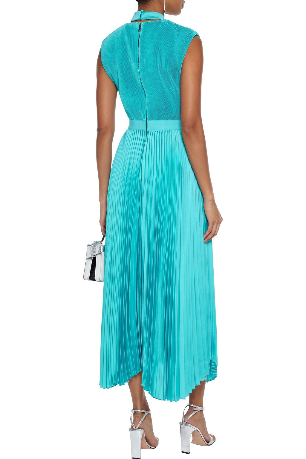 ALICE + OLIVIA Jolene asymmetric pleated satin midi dress