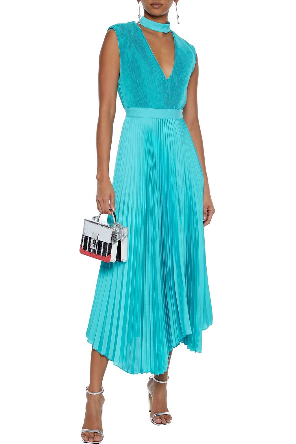 ALICE + OLIVIA Jolene asymmetric pleated satin midi dress
