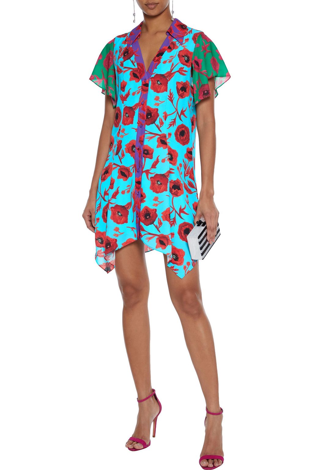 ALICE + OLIVIA Conner floral-print color-block washed-crepe mini dress