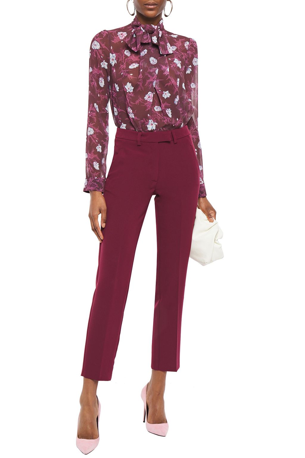 CARVEN Pussy-bow floral-print voile blouse