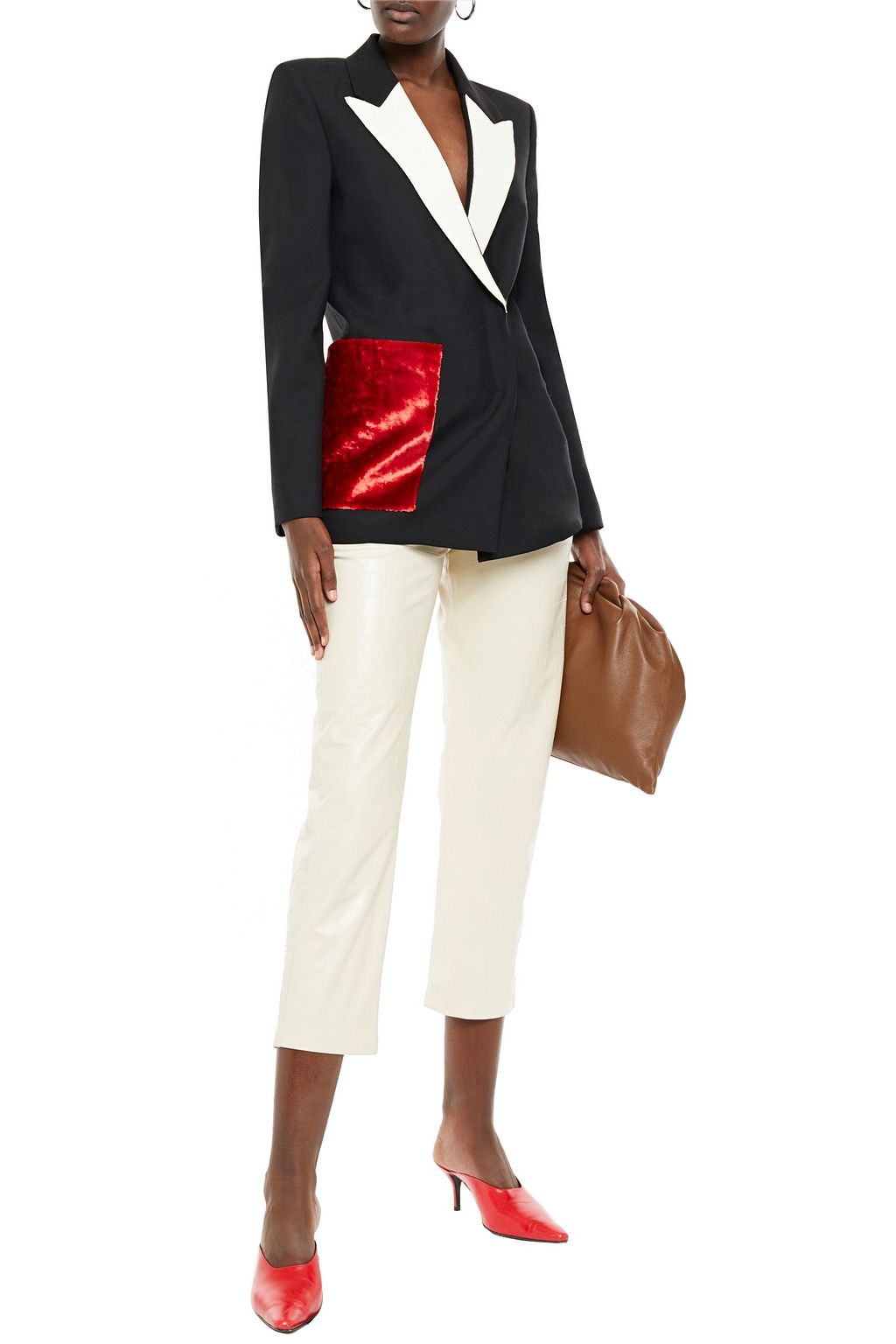 ACNE STUDIOS Deana wool and mohair-blend, velvet and snake-effect leather blazer
