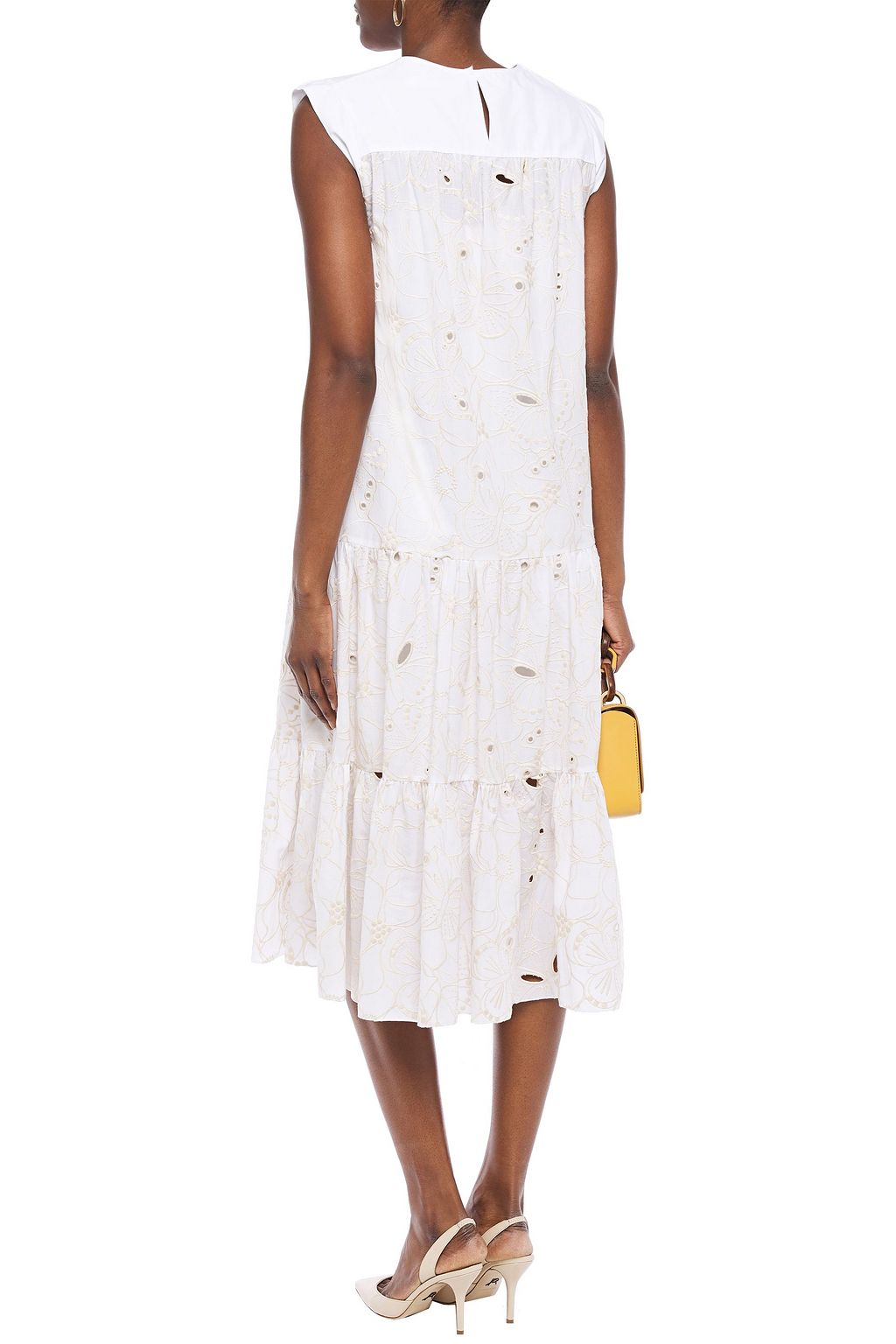 SEE BY CHLOÉ Cotton poplin-paneled broderie anglaise midi dress