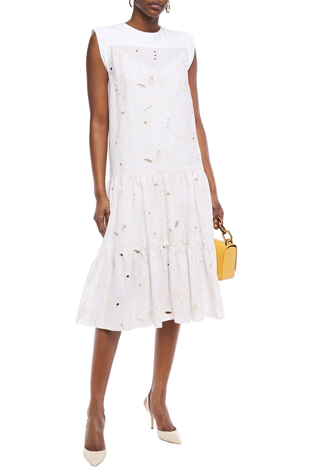 SEE BY CHLOÉ Cotton poplin-paneled broderie anglaise midi dress