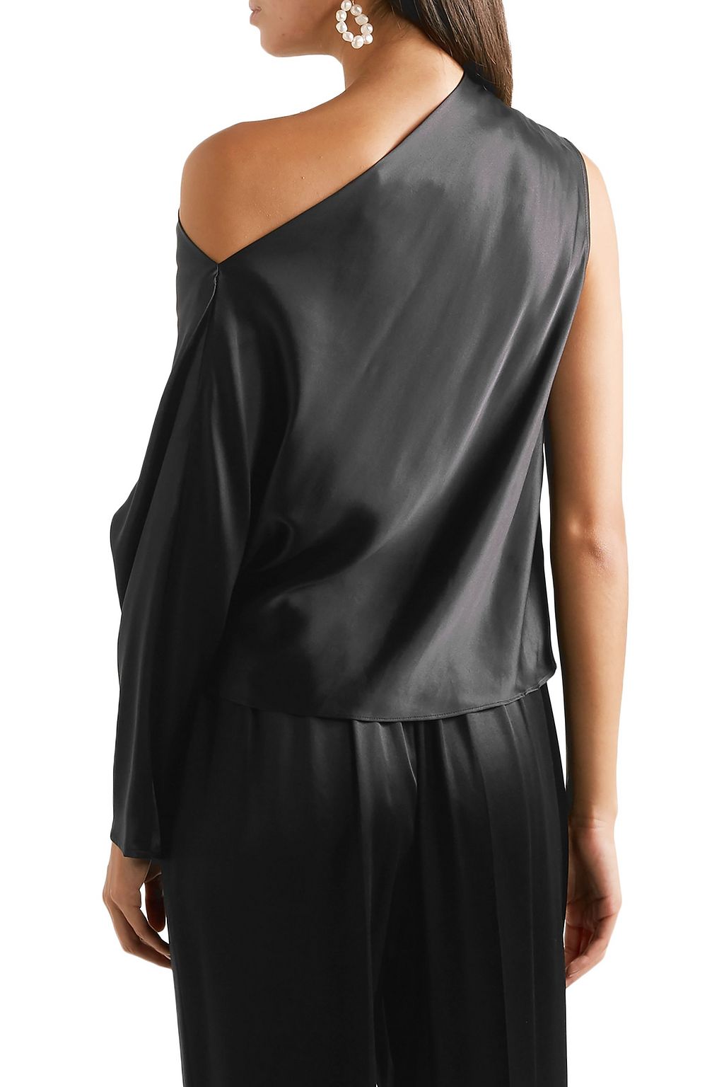 MICHELLE MASON Off-the-shoulder draped silk-charmeuse top