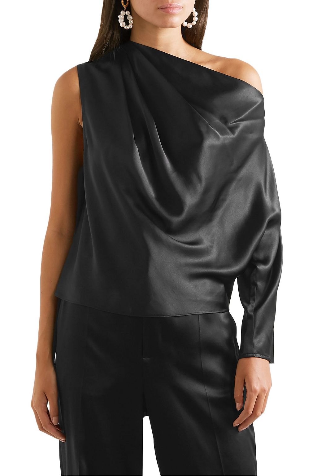 MICHELLE MASON Off-the-shoulder draped silk-charmeuse top
