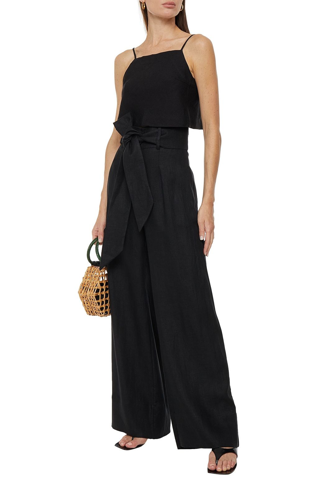 BONDI BORN Belted linen-twill wide-leg pants