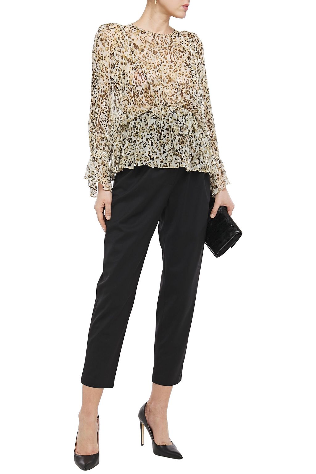 IRO Gathered leopard-print silk-georgette blouse