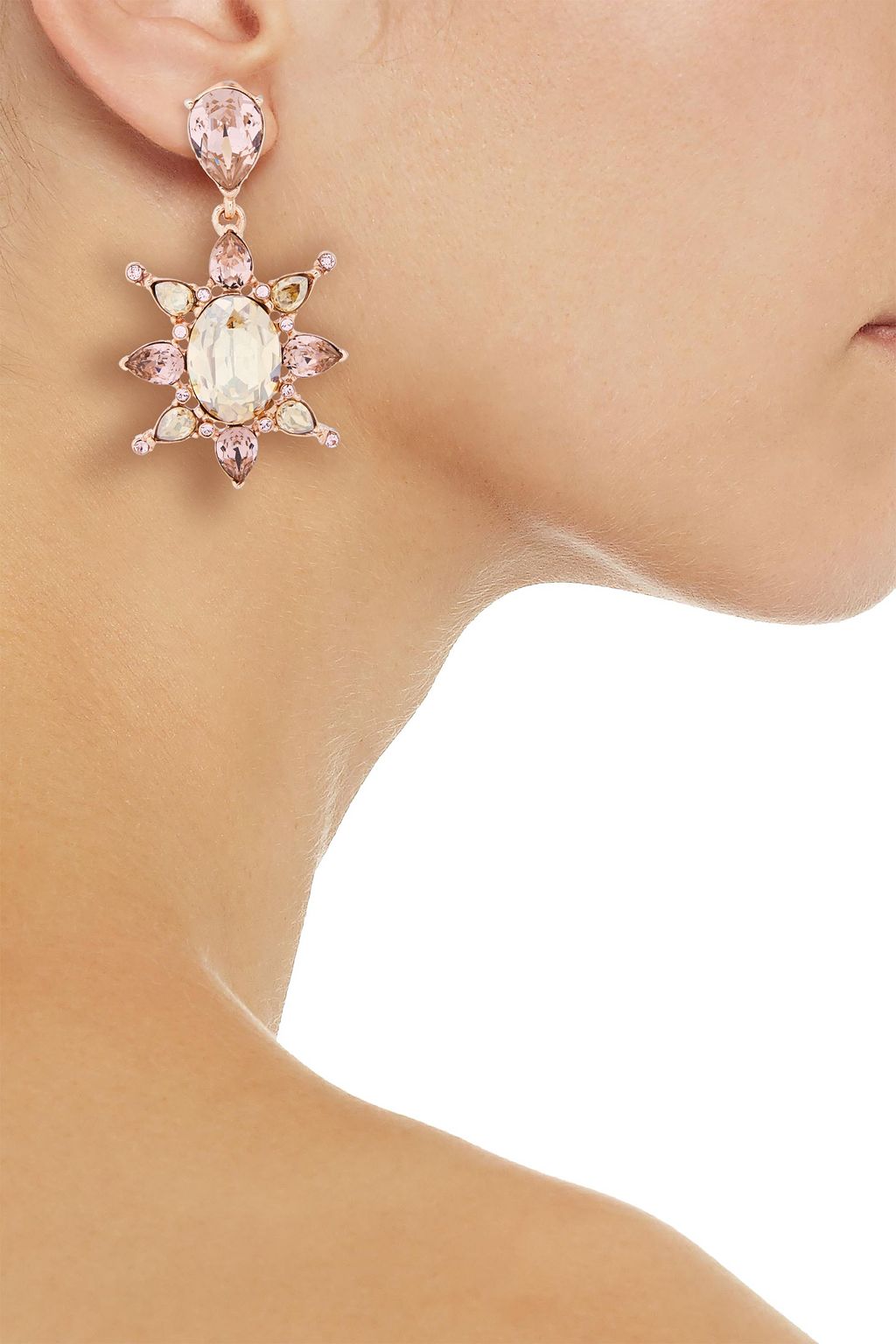 OSCAR DE LA RENTA Rose gold-tone crystal clip earrings