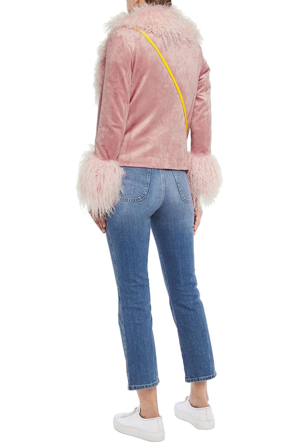 CHARLOTTE SIMONE Mongolian shearling-trimmed faux suede jacket