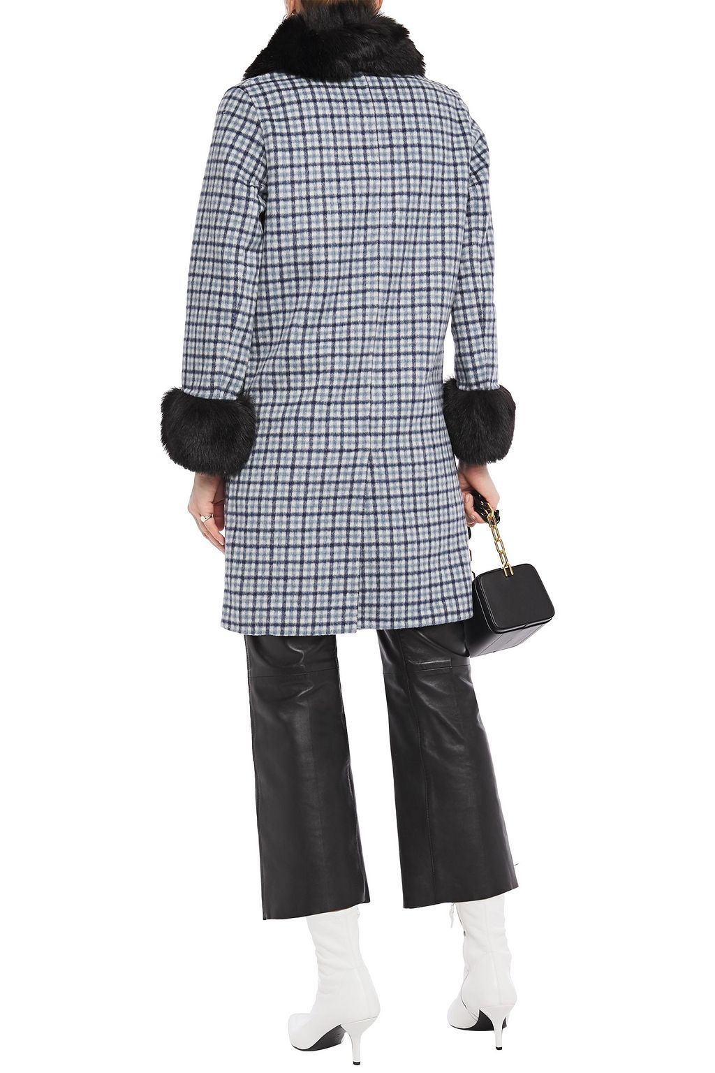 CHARLOTTE SIMONE Nancy faux fur-trimmed checked wool-blend felt coat