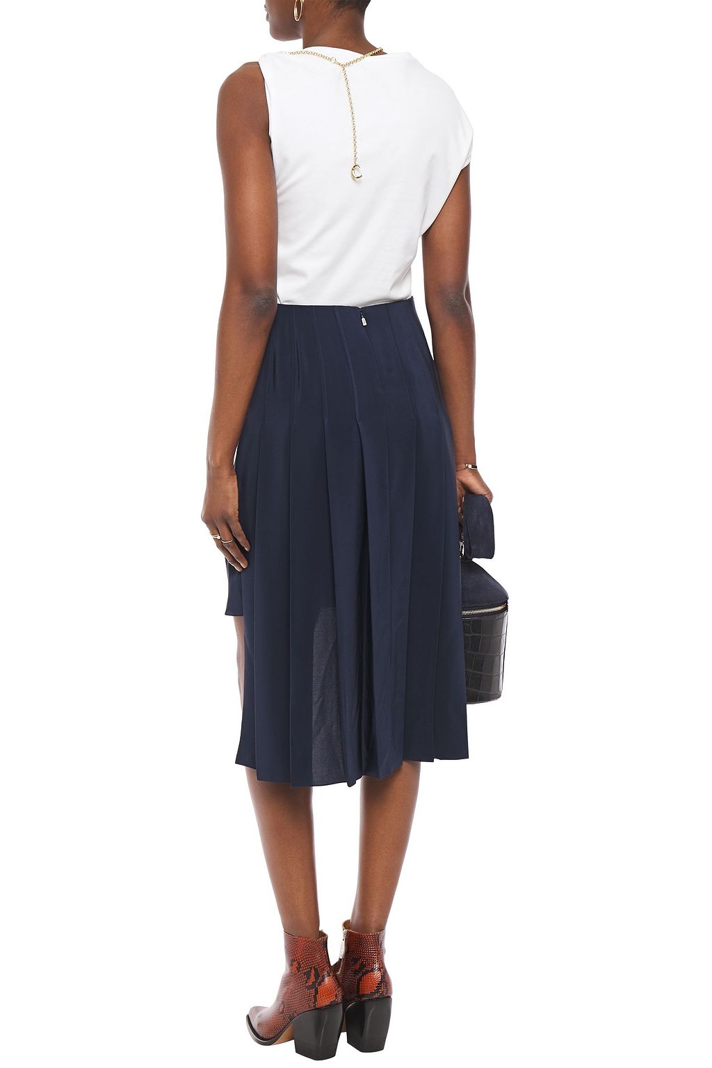 CHLOÉ Asymmetric pleated silk-crepe skirt