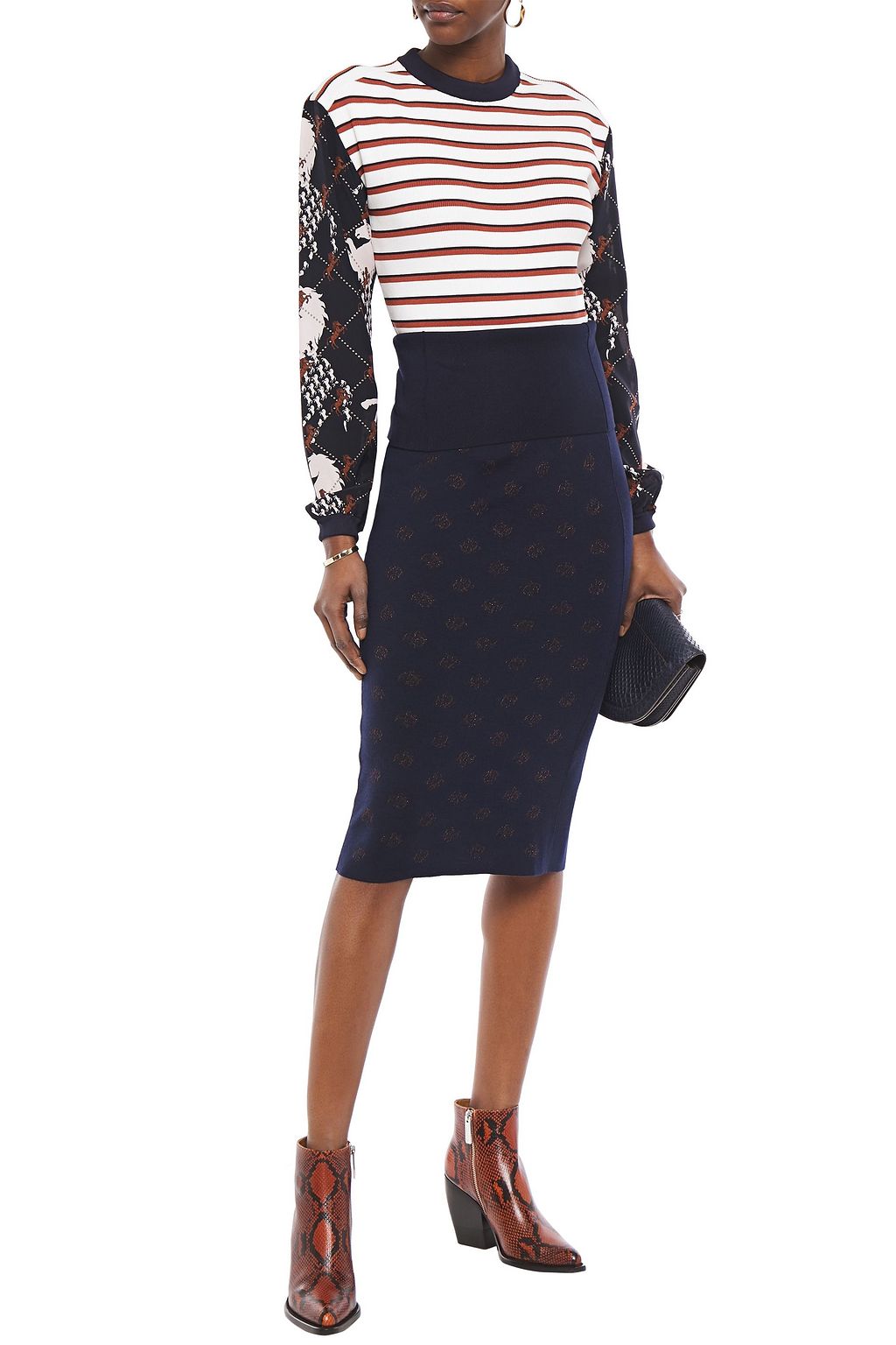 CHLOÉ Metallic intarsia wool-blend skirt
