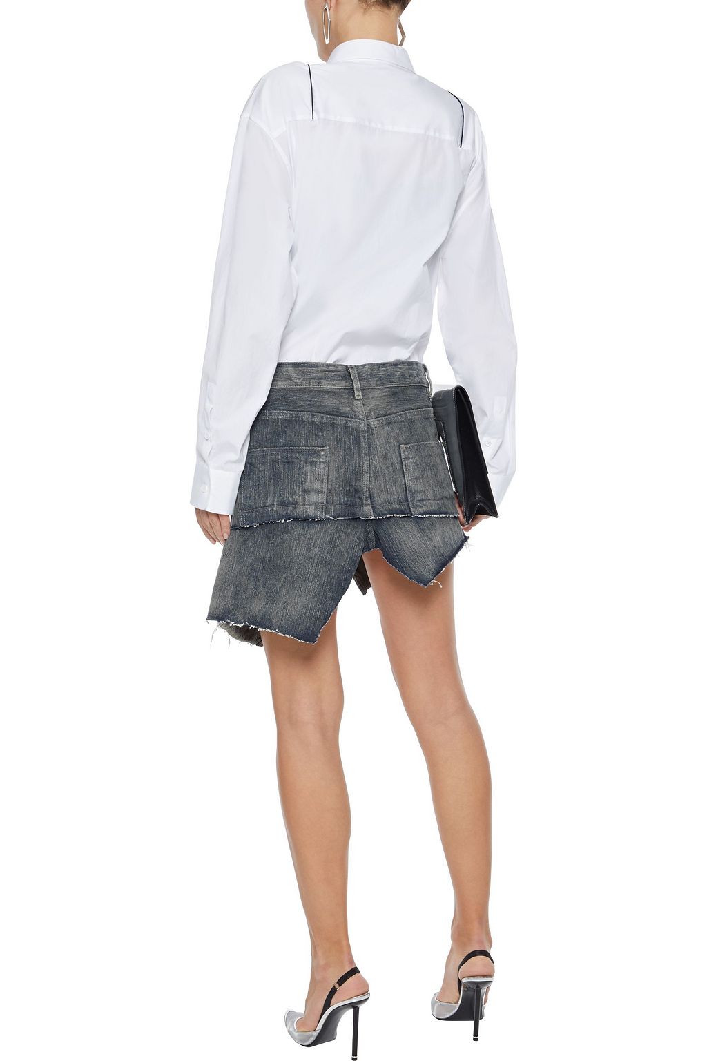 RICK OWENS Asymmetric distressed denim mini skirt