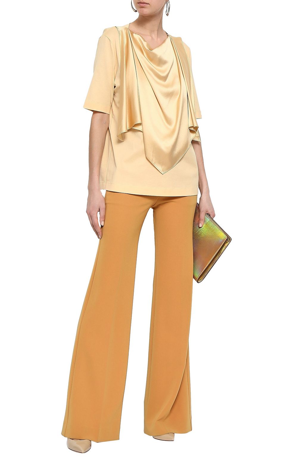 JOSEPH Layered draped silk-satin and cotton-jersey T-shirt