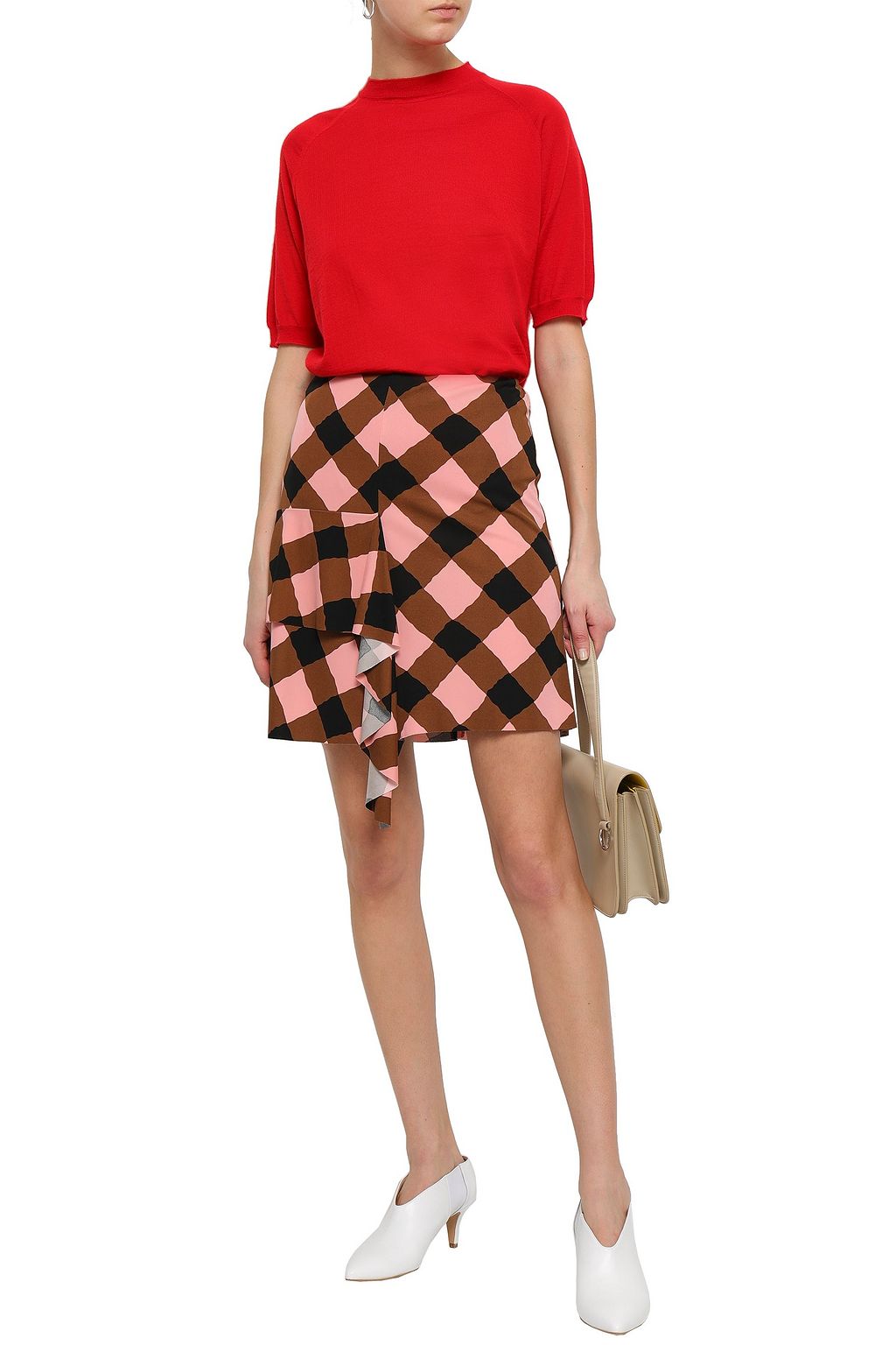 MARNI Ruffled checked stretch-jersey mini skirt