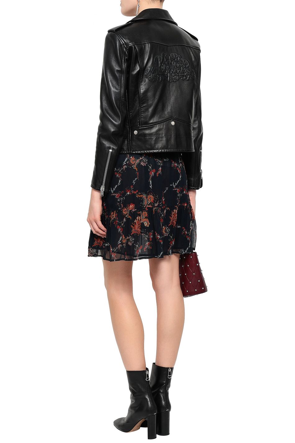 Midnight Blue Asymmetric Printed Georgette Mini Skirt Sale Up To