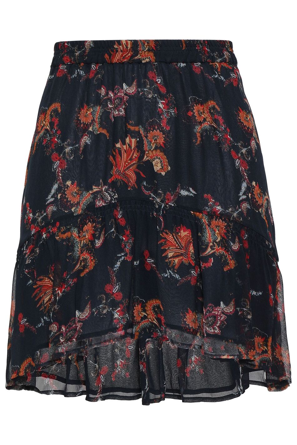 Midnight Blue Asymmetric Printed Georgette Mini Skirt Sale Up To