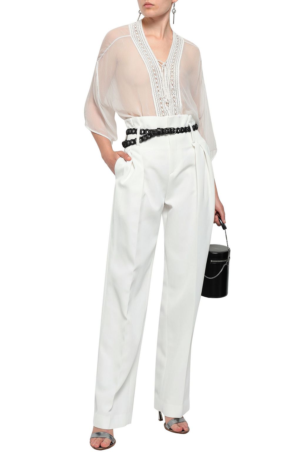 IRO Malie macramé-trimmed crepon blouse