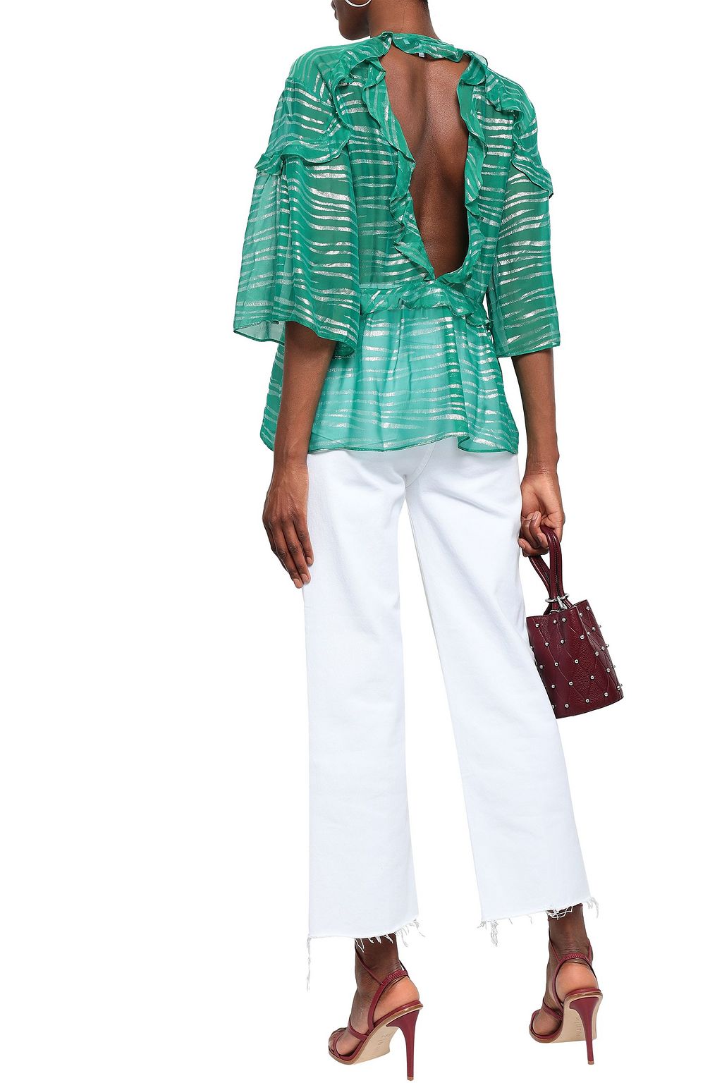 IRO Eopam open-back metallic fil coupé chiffon blouse
