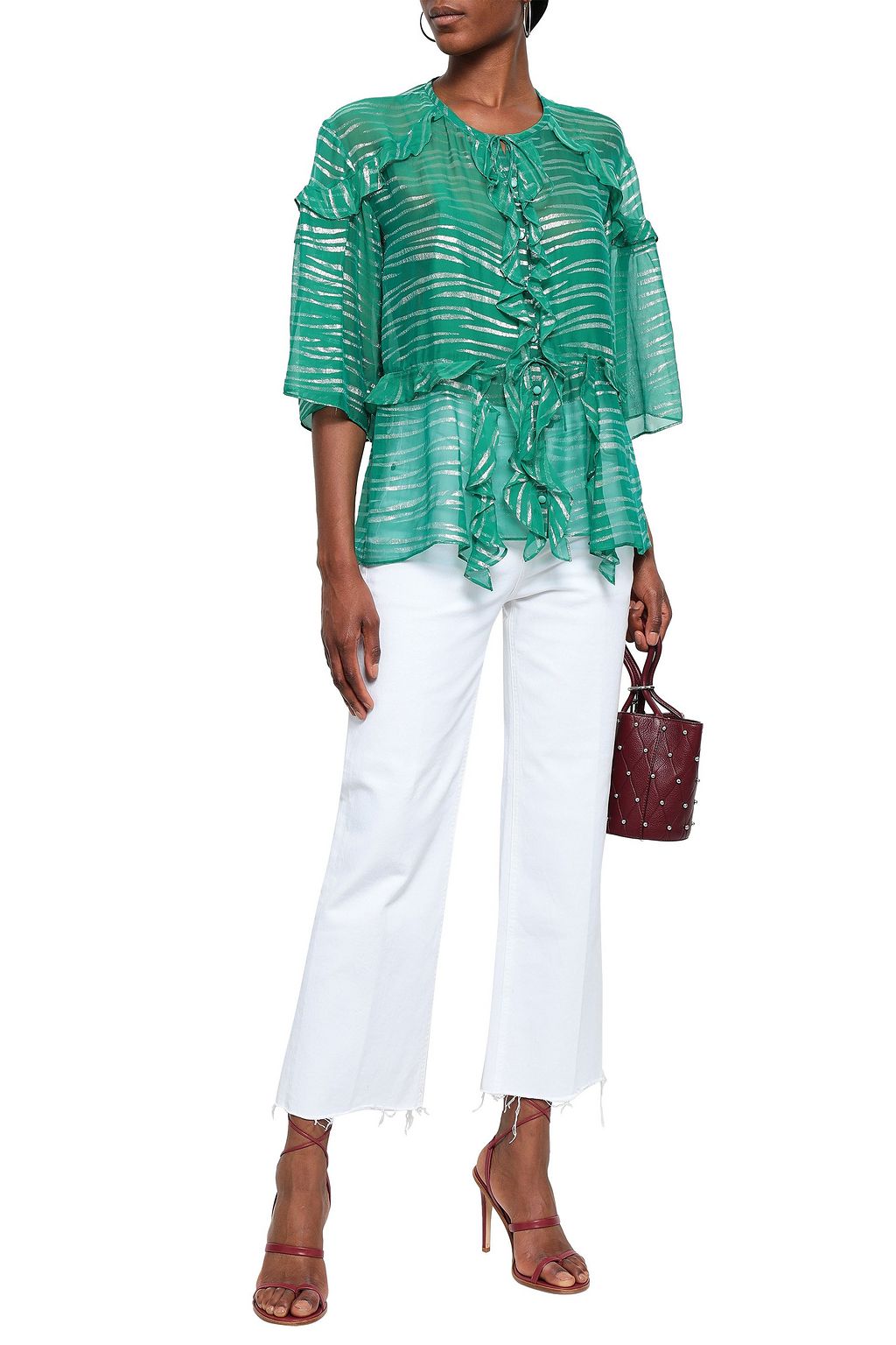 IRO Eopam open-back metallic fil coupé chiffon blouse
