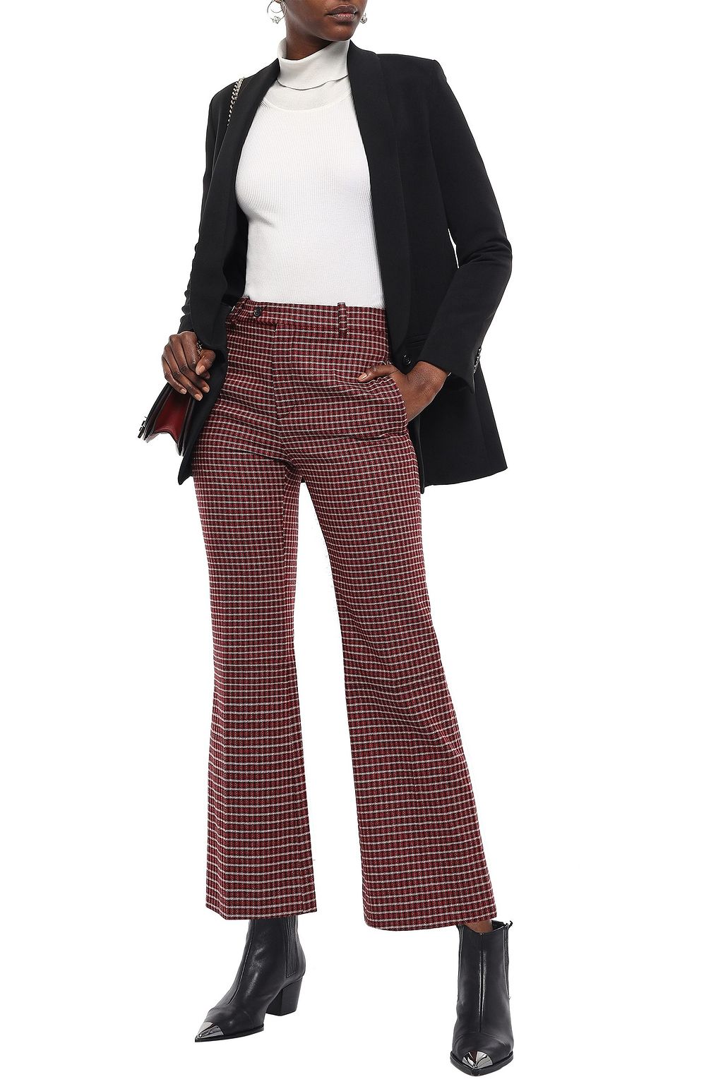 CHLOÉ Checked wool-blend tweed bootcut pants