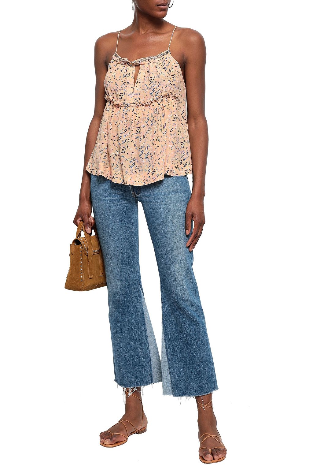 IRO Ruffle-trimmed printed silk crepe de chine camisole