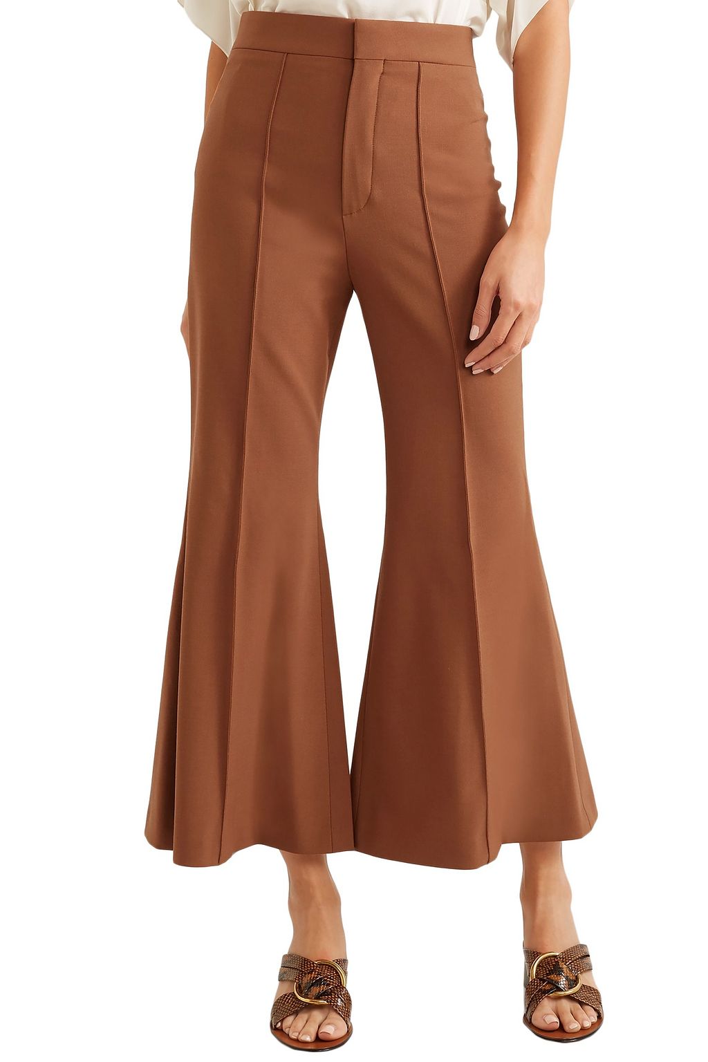 CHLOÉ Cropped stretch-wool flared pants