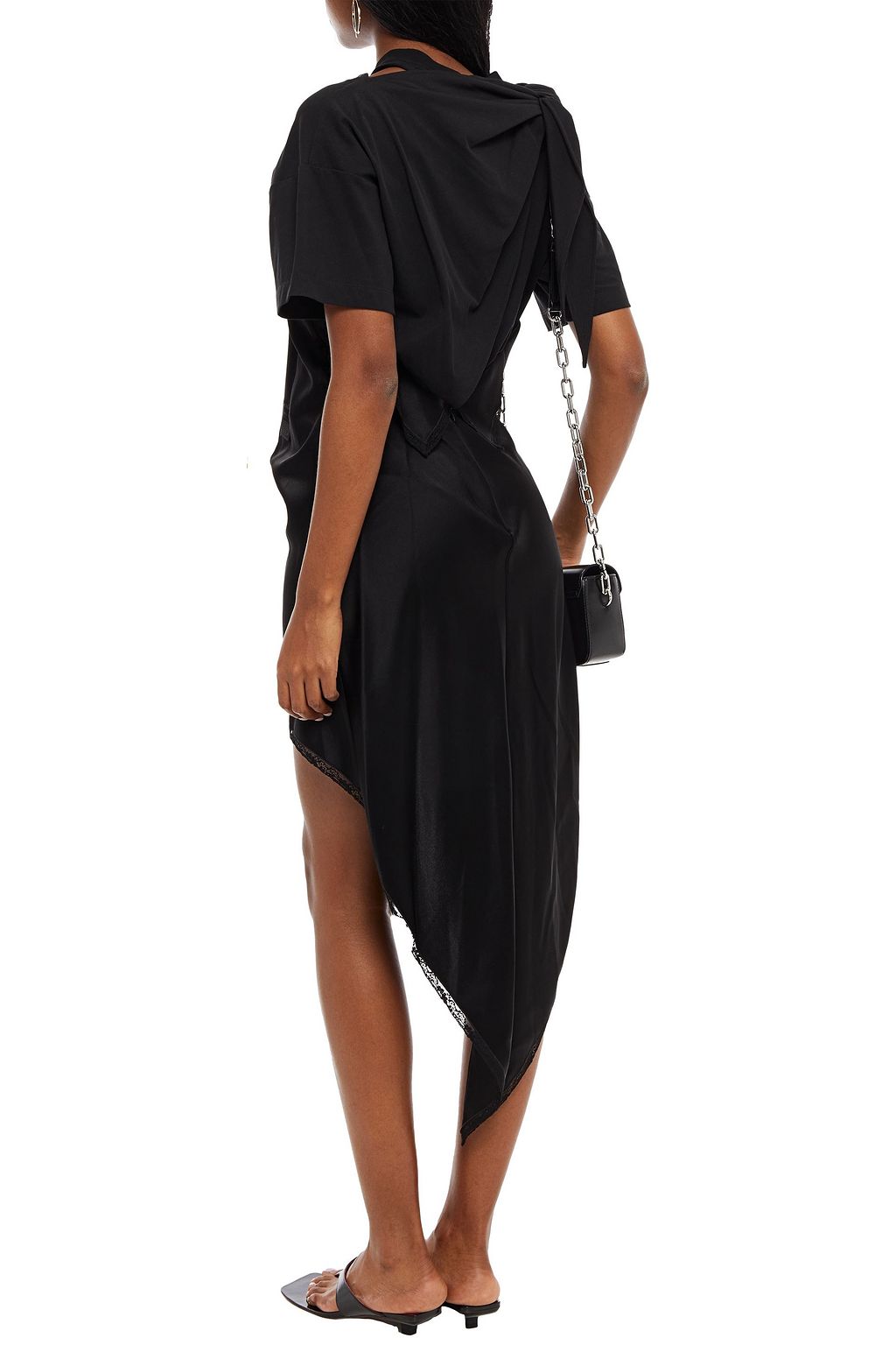 ALEXANDER WANG Cotton jersey-paneled gathered satin mini dress