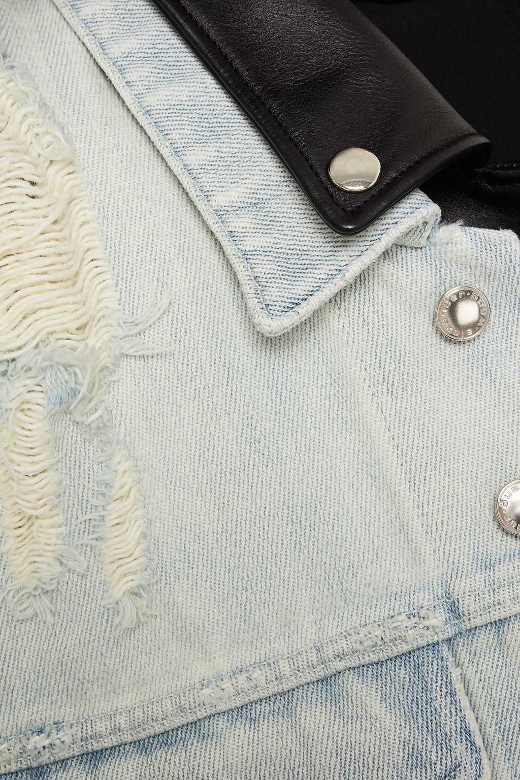 ALEXANDER WANG Distressed denim-paneled leather biker jacket