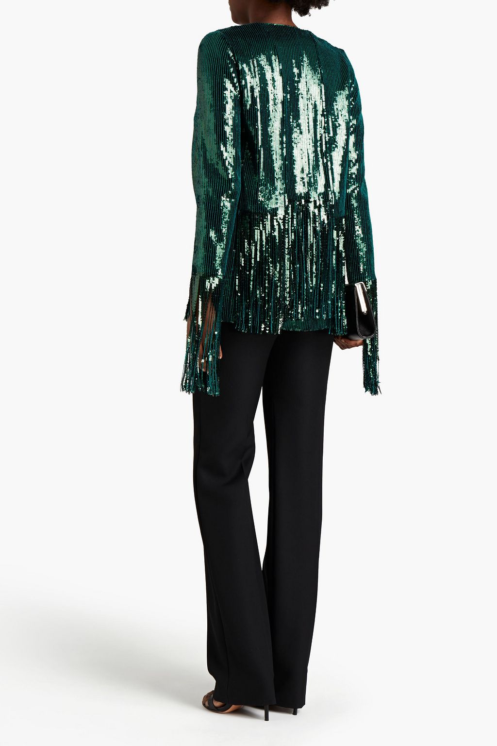 GALVAN  LONDON Satin-trimmed fringed sequined mesh jacket