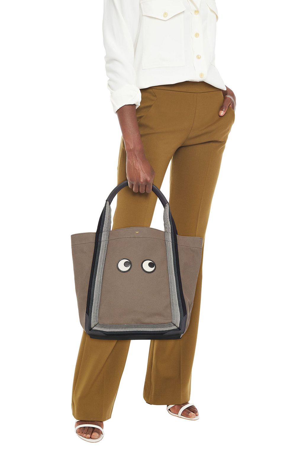 ANYA HINDMARCH Appliquéd striped cotton-canvas tote