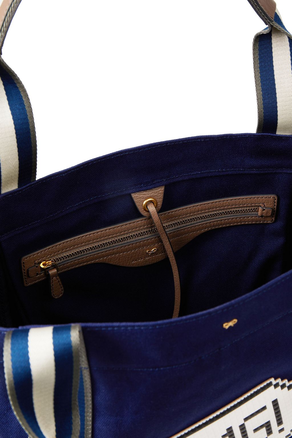 ANYA HINDMARCH Appliquéd striped cotton-canvas tote