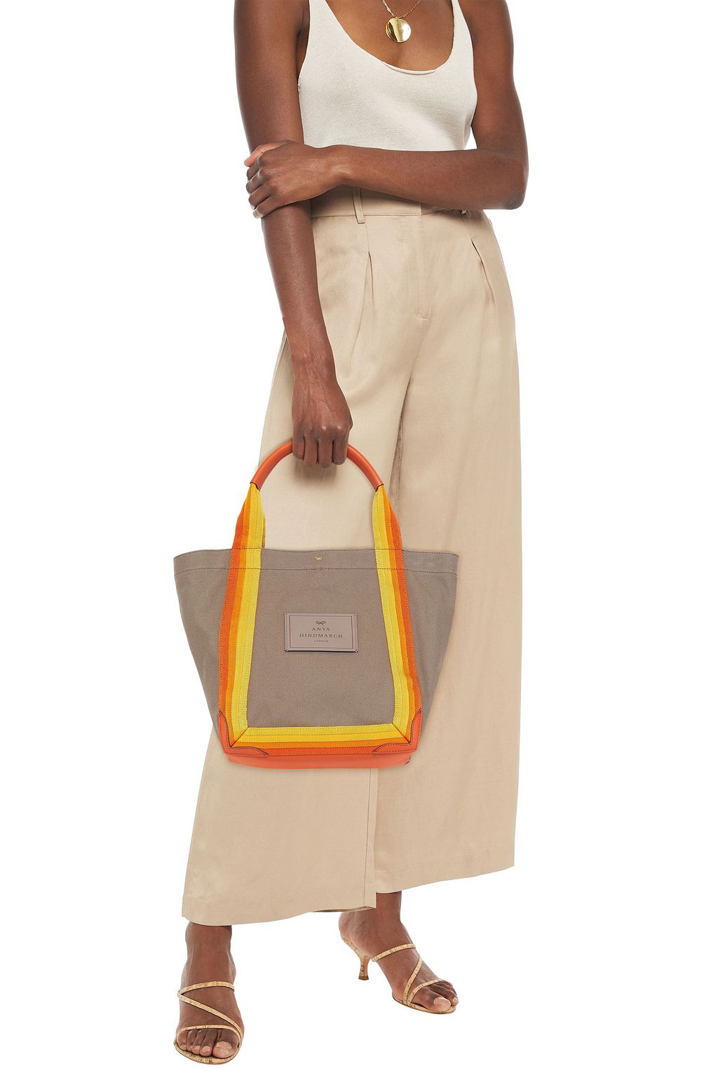 ANYA HINDMARCH Striped cotton-canvas tote