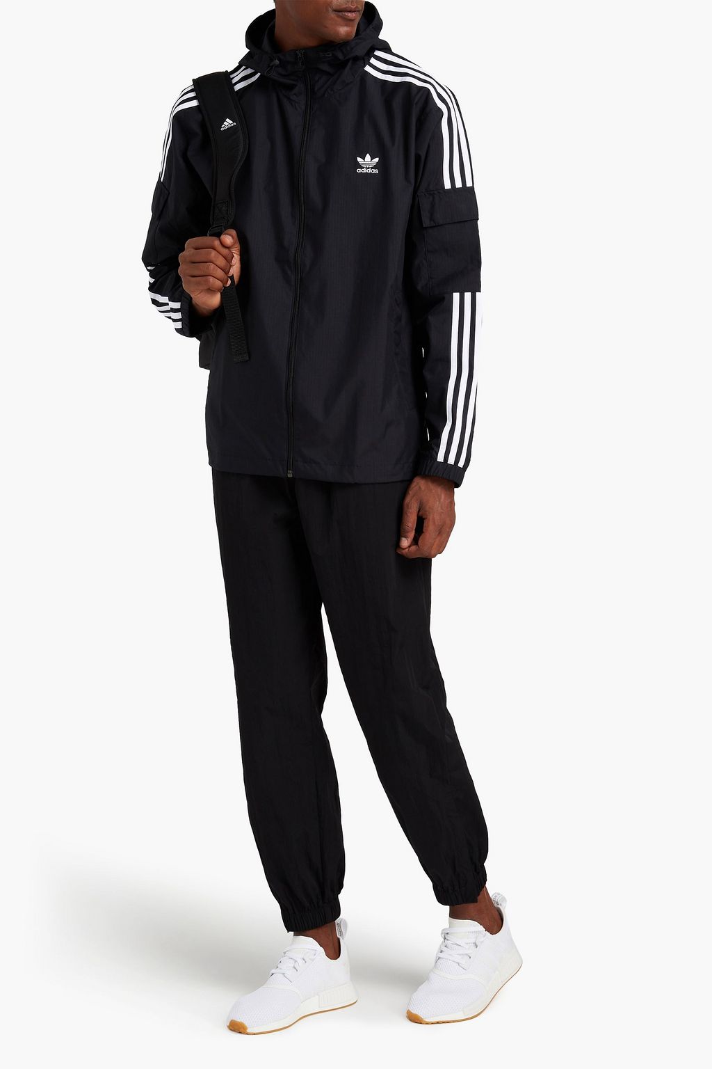 ADIDAS ORIGINALS ロゴ刺繍入り ストライプテクスチャードシェル加工生地 トラックジャケット