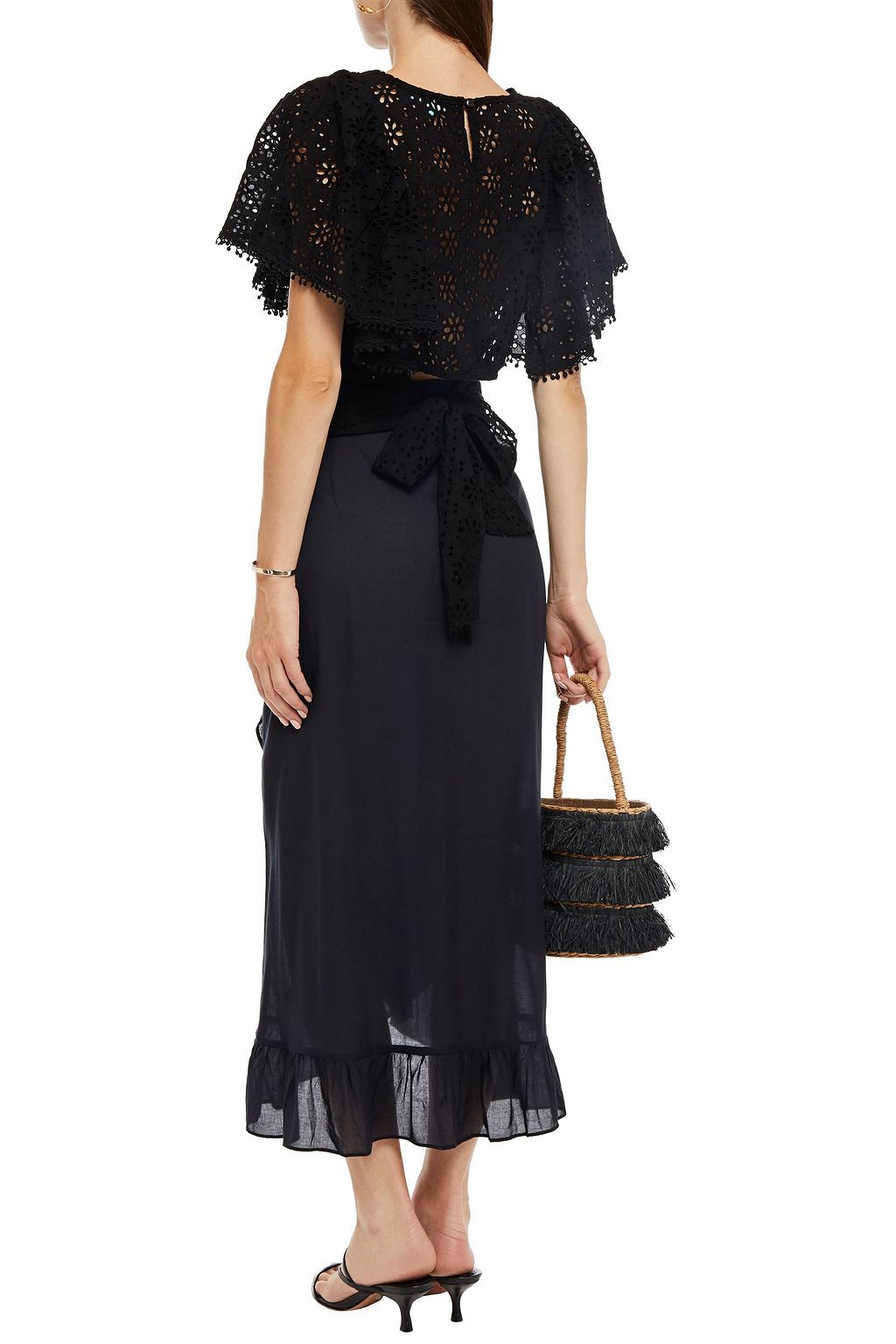 MELISSA ODABASH Danni ruffled printed voile maxi wrap skirt