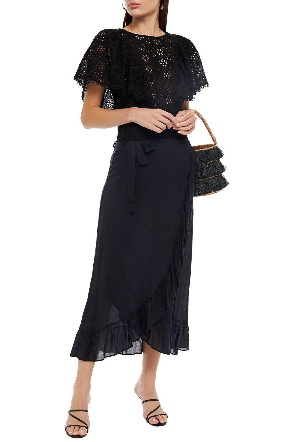 MELISSA ODABASH Danni ruffled printed voile maxi wrap skirt